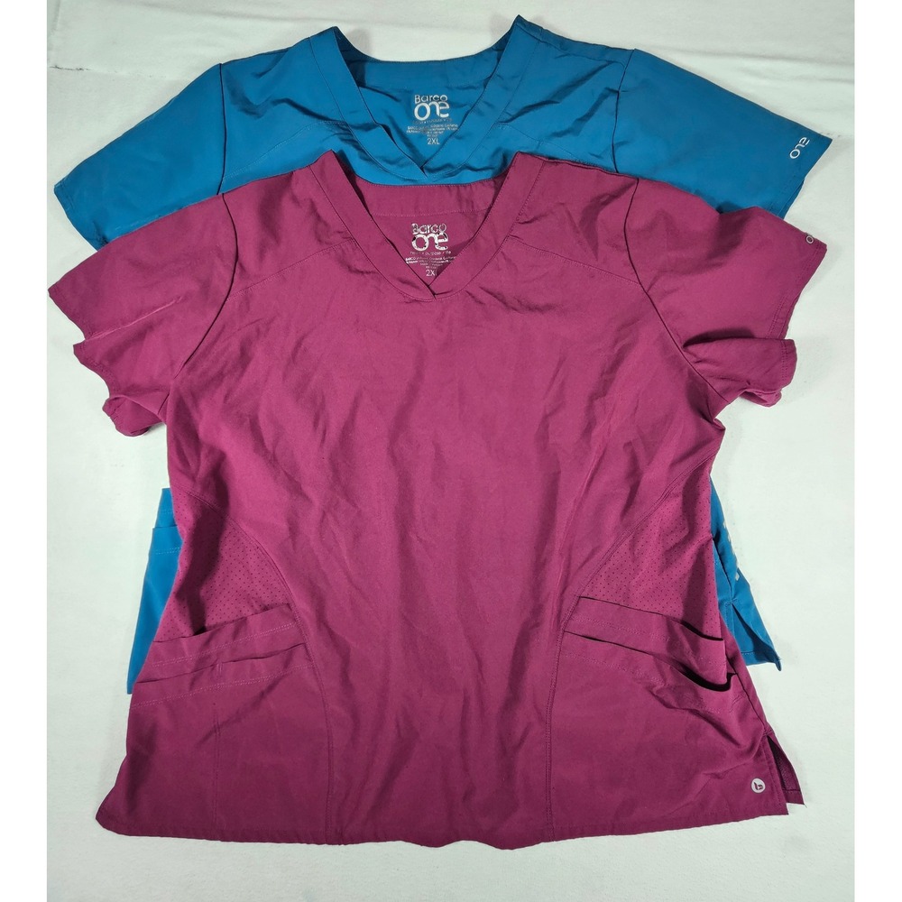 Barco‎ One Womens 2XL V-Neck Scrub Tops Bundle Teal Burgundy 5106X 2 Piece Set